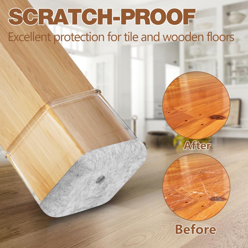 BAIPOK 28Pcs Square Chair Leg Floor Protectors with Wrapped Felt Bottom  Silicone Chair Leg Protectors for Hardwood Floors  Chair Legs Cover Prevents Scratches & Reduce Noise (Clear S Fit 0.87""-1.10"") - Image 5